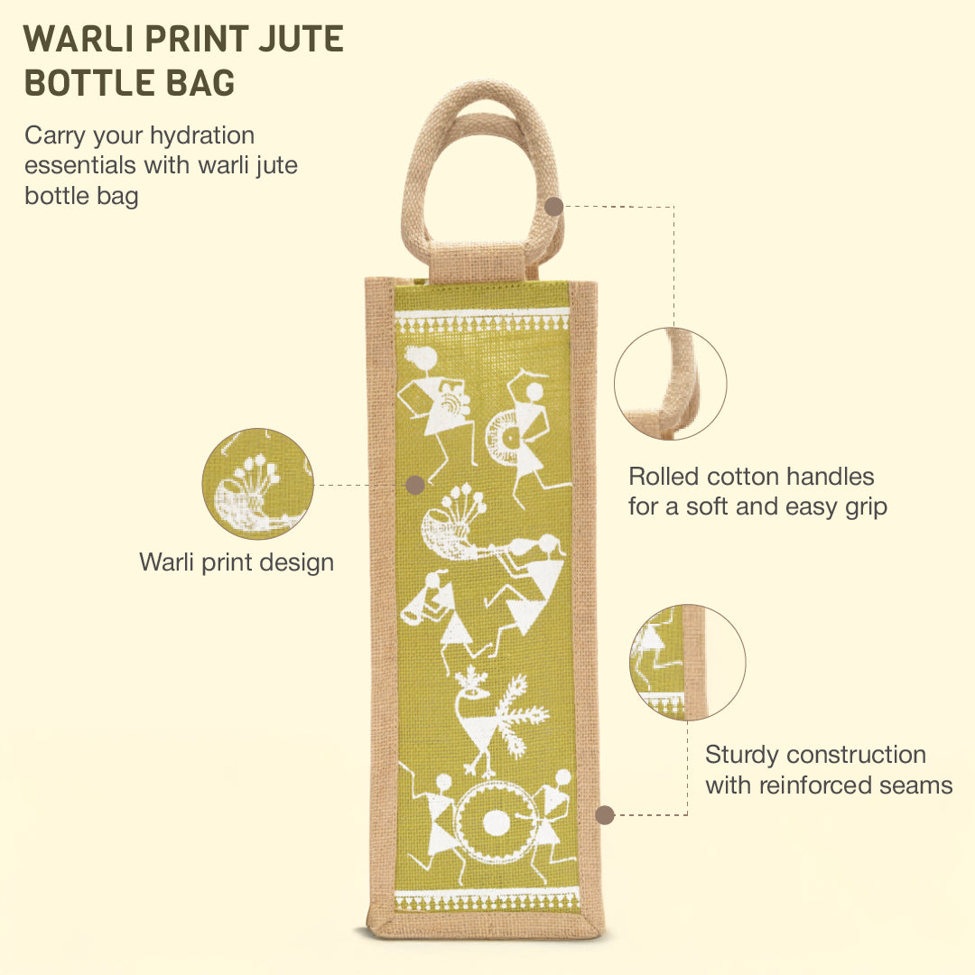 Warli Print Jute Bottle Bag