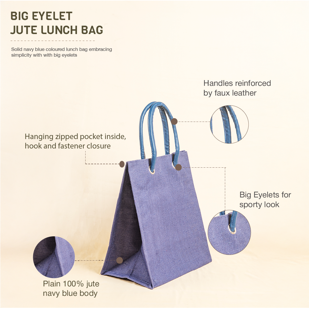Big Eyelet Jute Lunch Bag Large