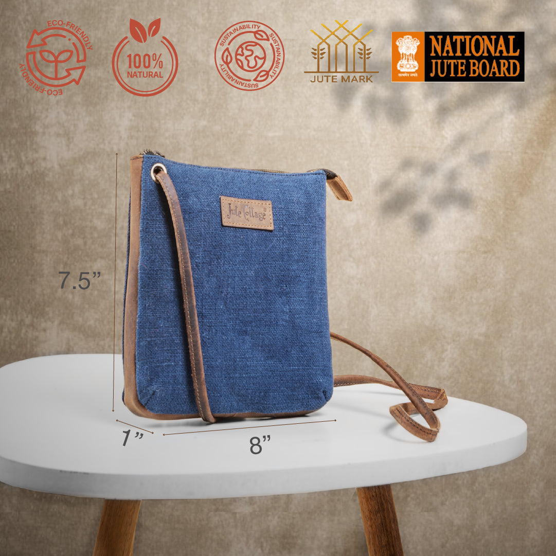 Stonewashed Jute Chini Sling Bag- Blue