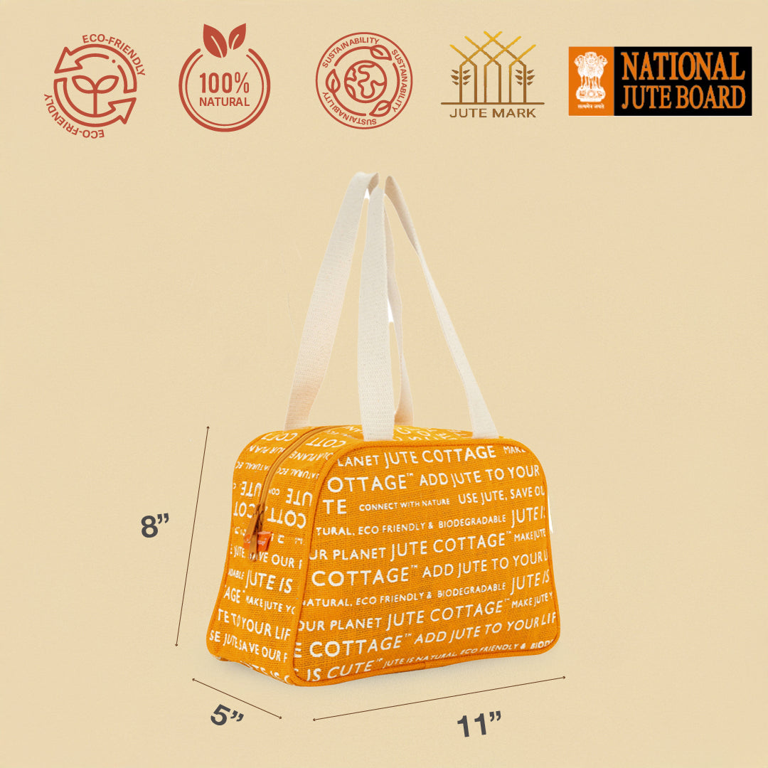 Combo of Jute Yellow and Olive Green Tape Handle Lunch Bags