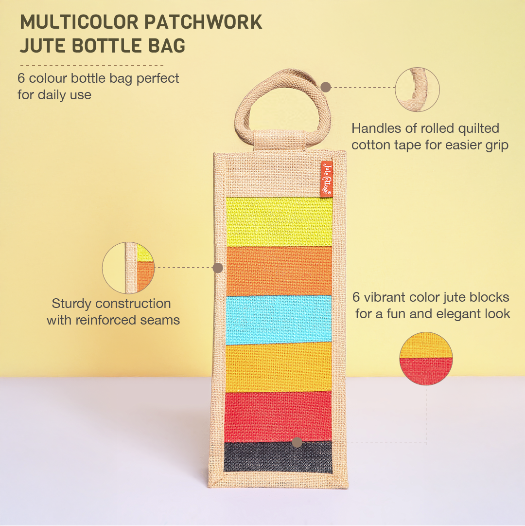 Multicolor Patchwork Jute Bottle Bag