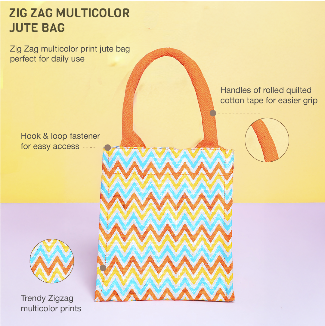 Zig Zag Multicolour Jute Lunch Bag
