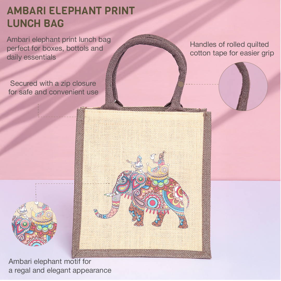 Ambari Elephant Print Lunch Bag