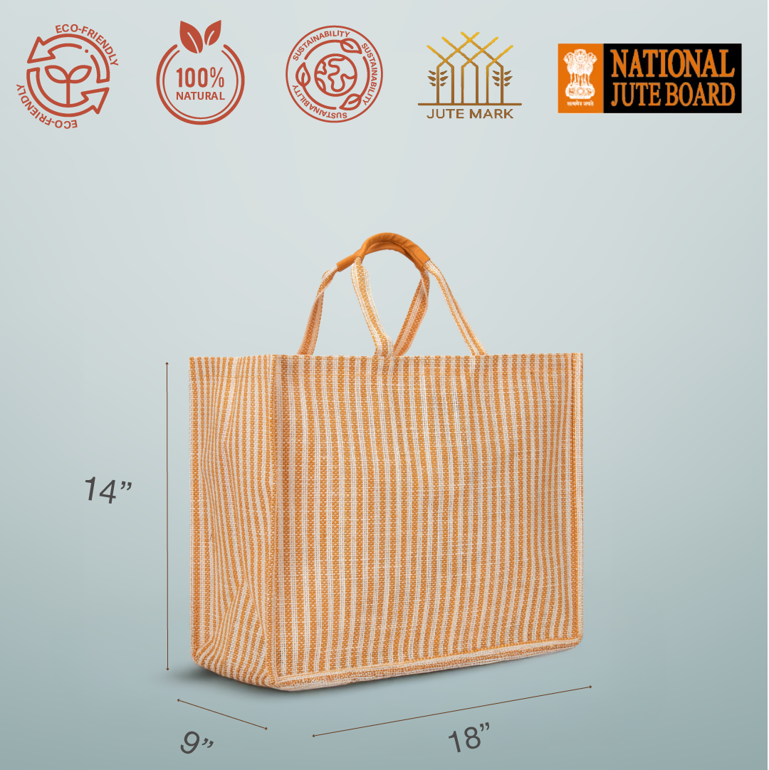 Striped Jute Shopping Bag with Zipper Medium