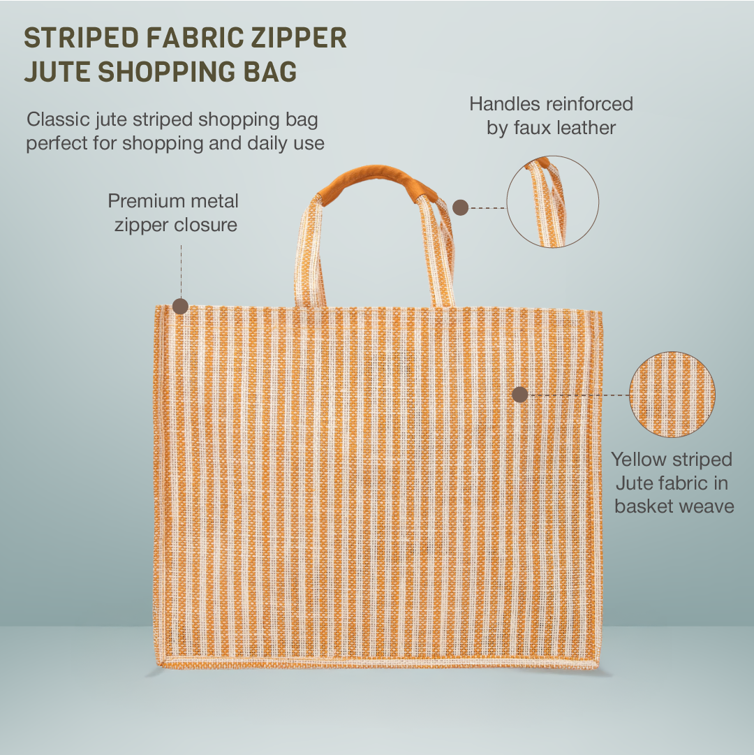 Striped Jute Shopping Bag with Zipper Medium