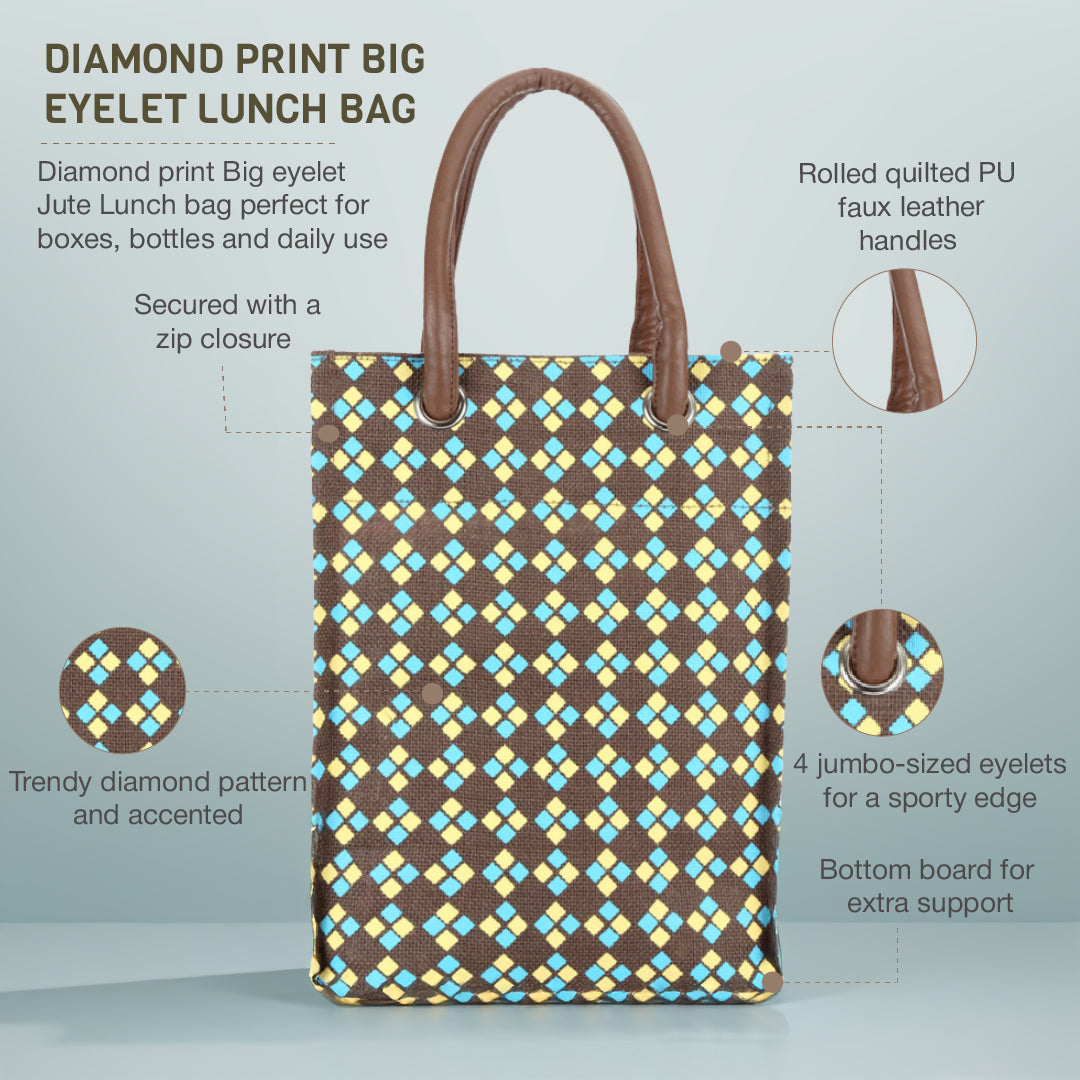 13 X 10 X 8 - DIAMOND PRINT BIG EYELET LUNCH WITH BOTTOM BOARD (B-043-BROWN)
