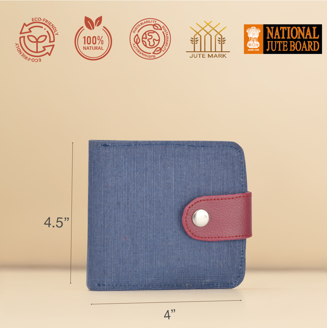 JUTE COTTAGE WALLET 2 FOLD FLAP, SUSTAINABLE, ECO-FRIENDLY, 100% GENUINE, STYLISH JUTE WALLET (BLUE 4X4.5)