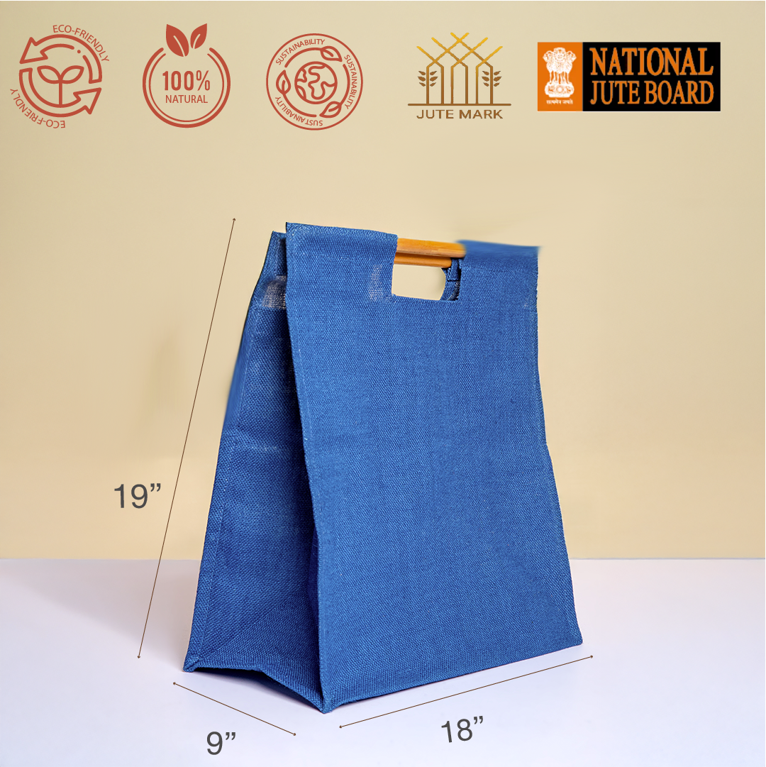 Combo of Jute Bamboo Handle Jumbo Shopping Bags (Blue and Green)