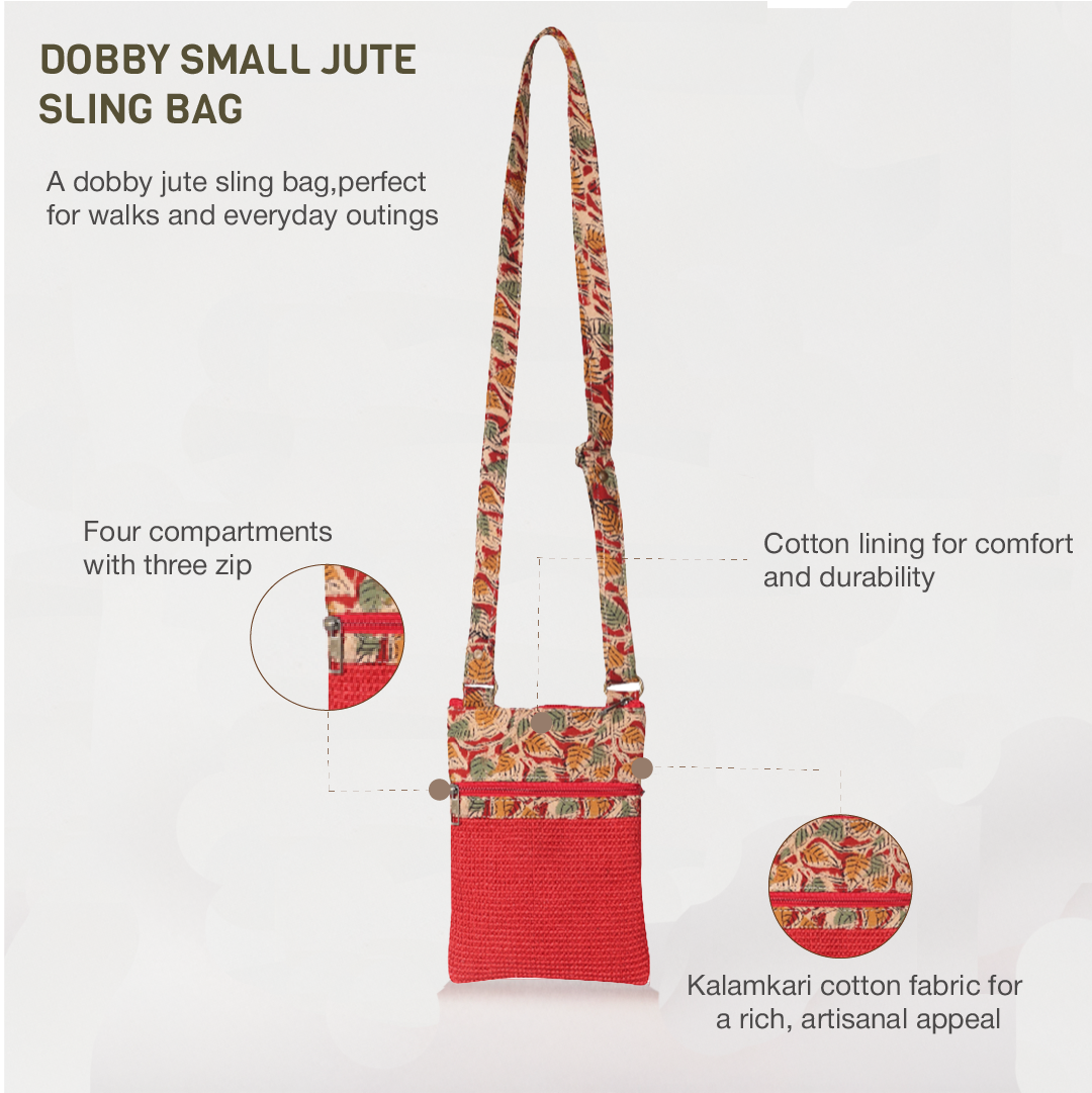 Dobby Kalamkari Jute Sling Bag Large