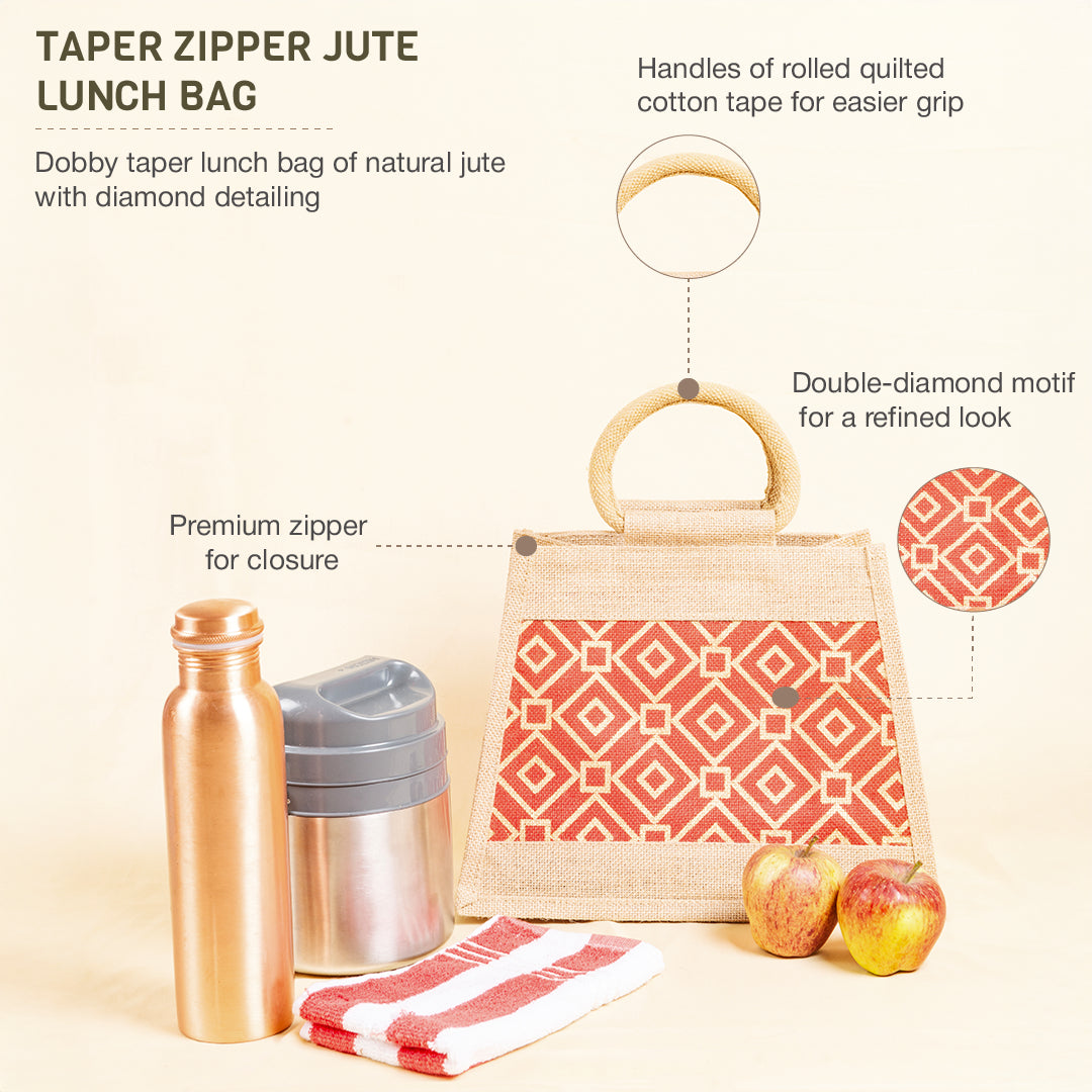 Taper Zipper Jute Lunch Bag