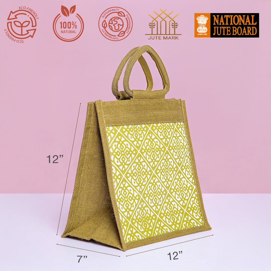 Moroccan Print Jute Lunch Bag