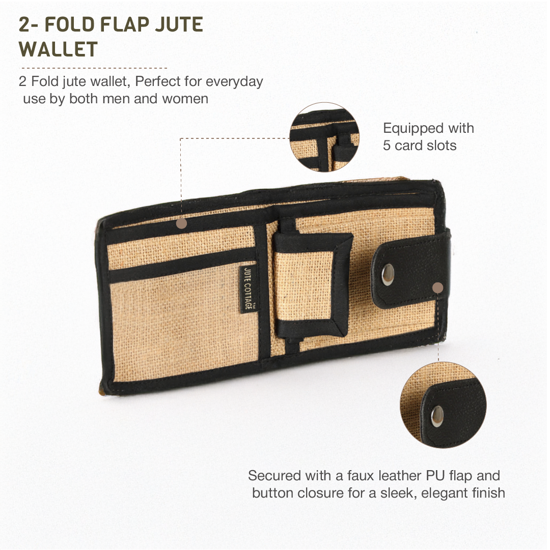 JUTE COTTAGE WALLET 2 FOLD FLAP, SUSTAINABLE, ECO-FRIENDLY, 100% GENUINE, STYLISH JUTE WALLET (BLUE 4X4.5)