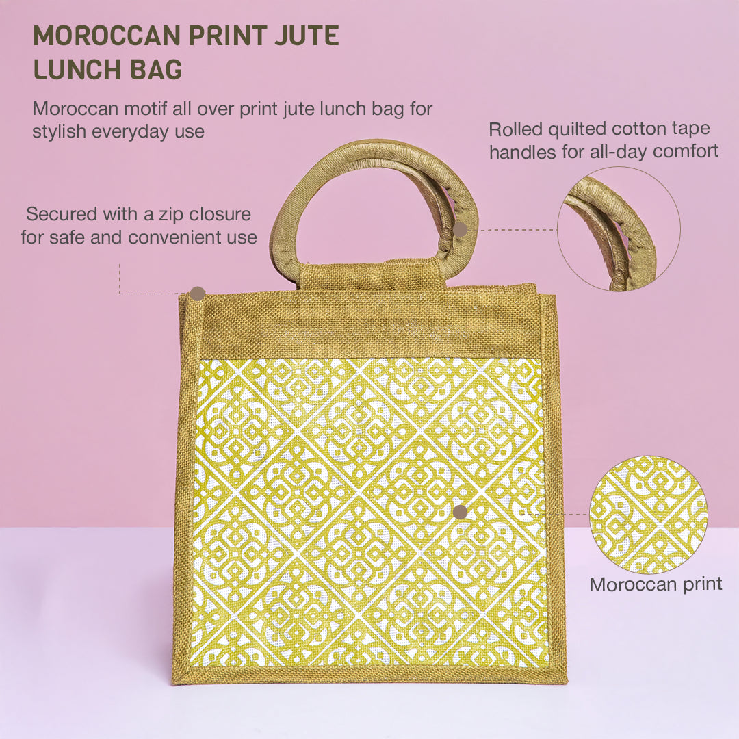 Moroccan Print Jute Lunch Bag