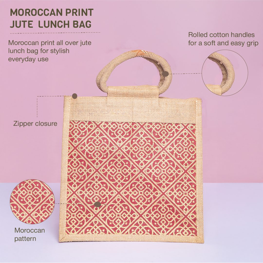 Moroccan Print Jute Lunch Bag