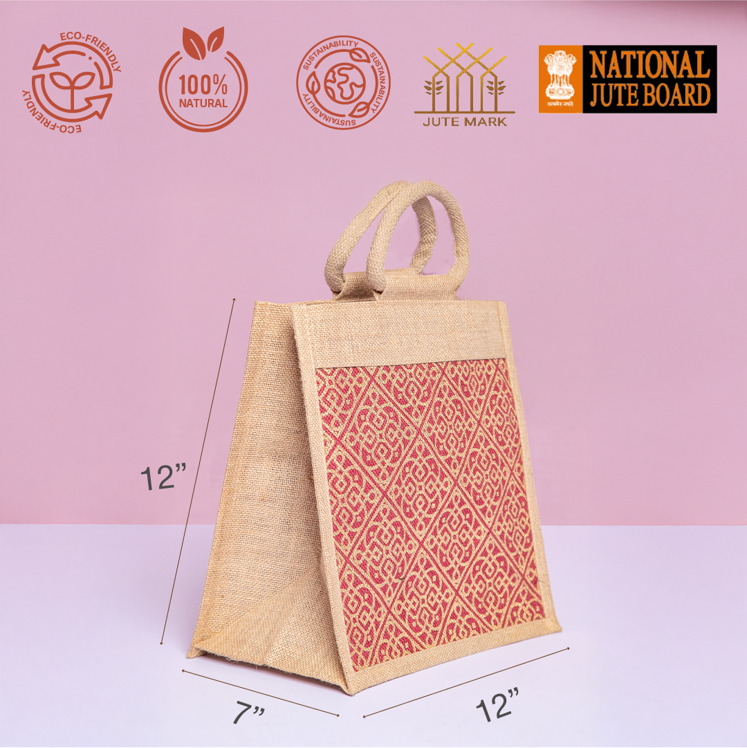 Moroccan Print Jute Lunch Bag