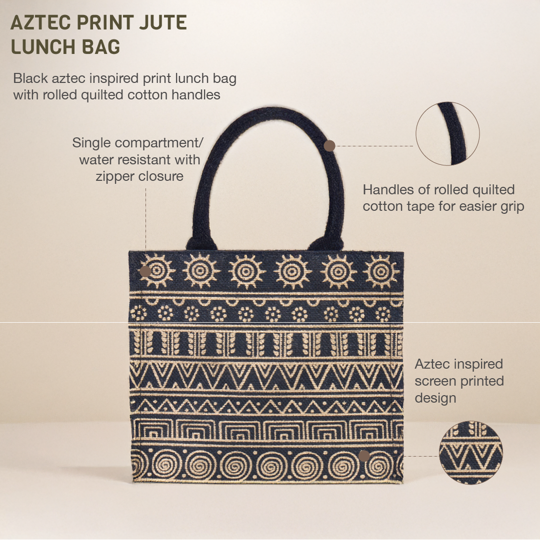 Aztec Print Jute Lunch Bag