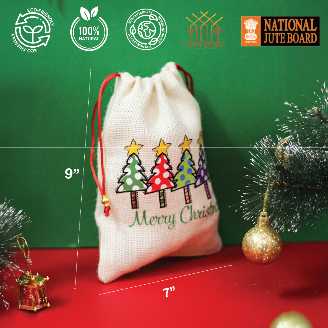 Five Trees Merry Christmas String Pouch