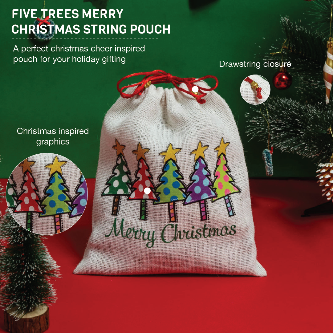 Five Trees Merry Christmas String Pouch