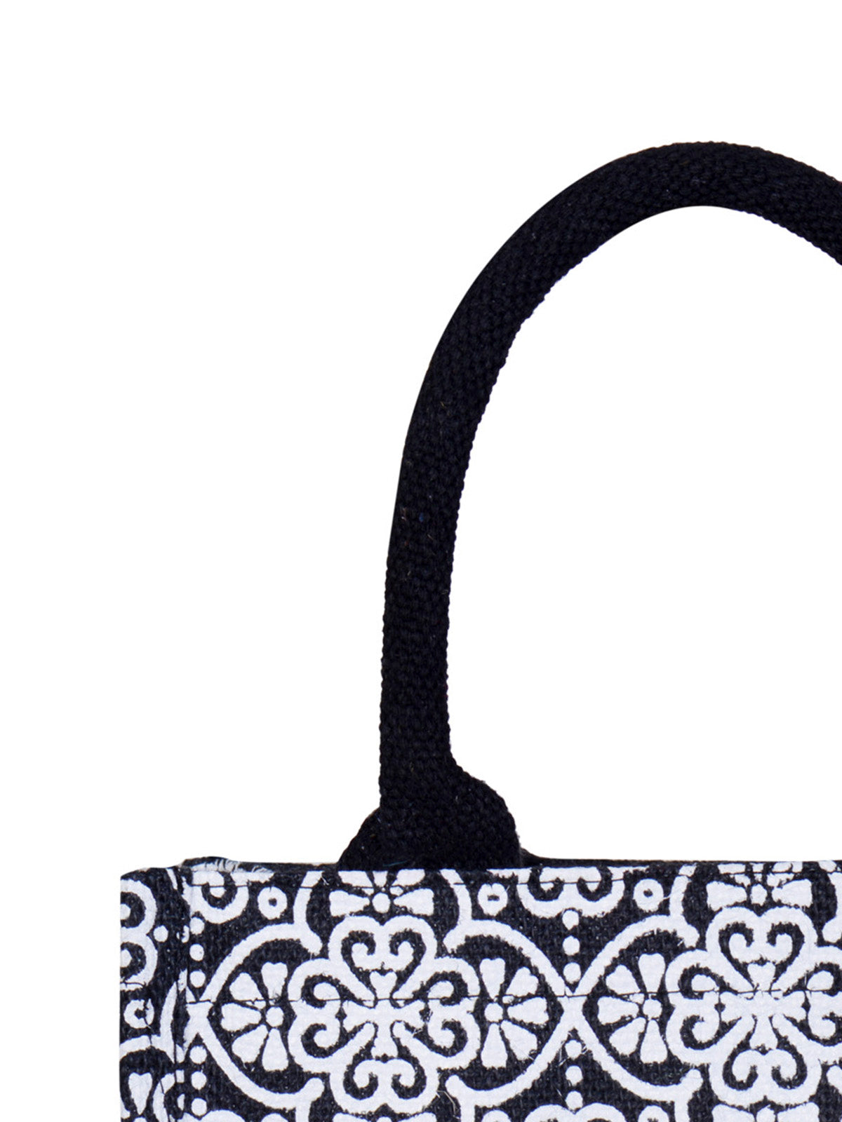 JUTE COTTAGE MUGHAL PRINT ZIPPER LUNCH BAG, SUSTAINABLE, ECO-FRIENDLY, 100% GENUINE JUTE, STYLISH (BLACK 10X10X7)