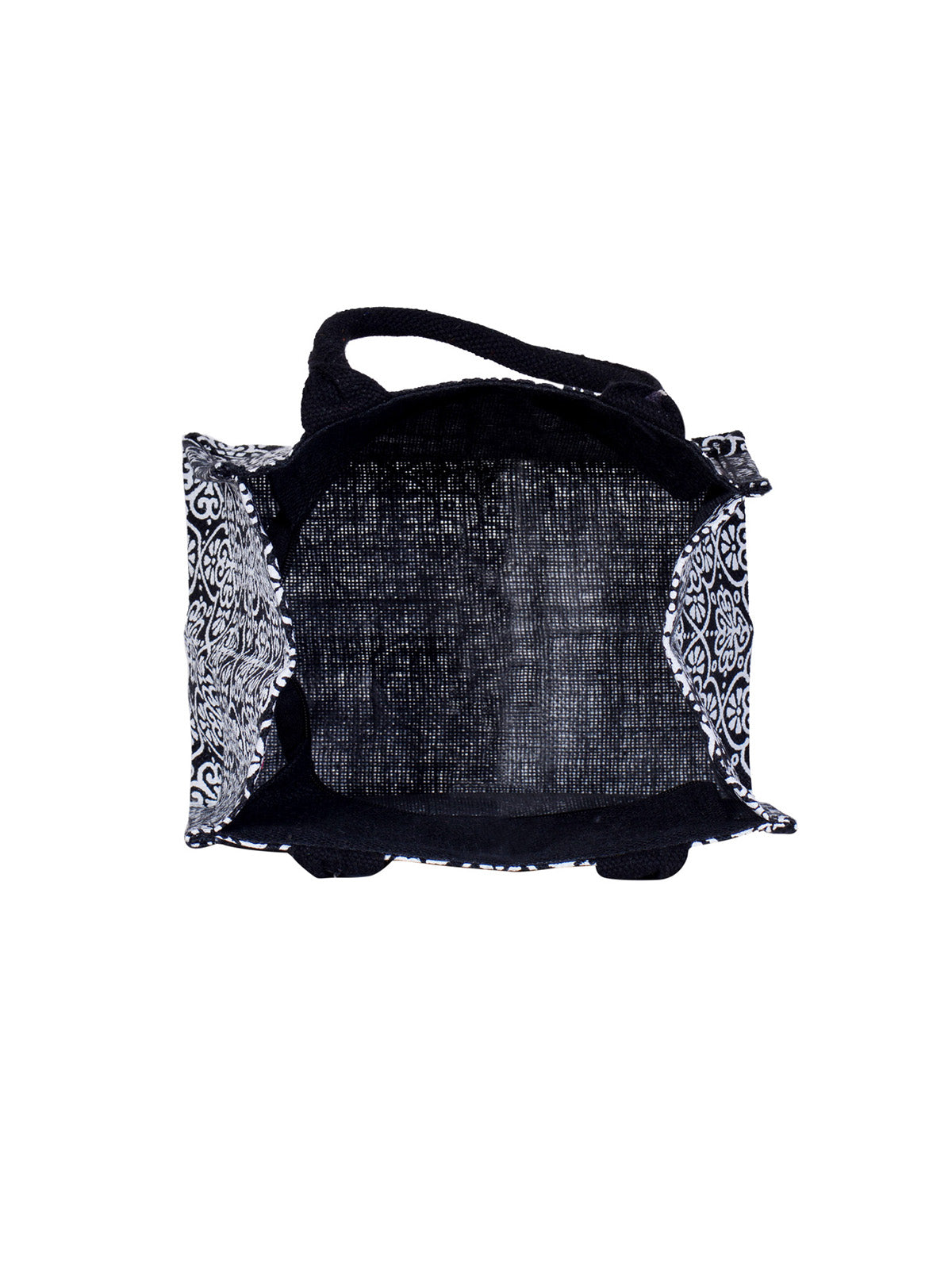 JUTE COTTAGE MUGHAL PRINT ZIPPER LUNCH BAG, SUSTAINABLE, ECO-FRIENDLY, 100% GENUINE JUTE, STYLISH (BLACK 10X10X7)