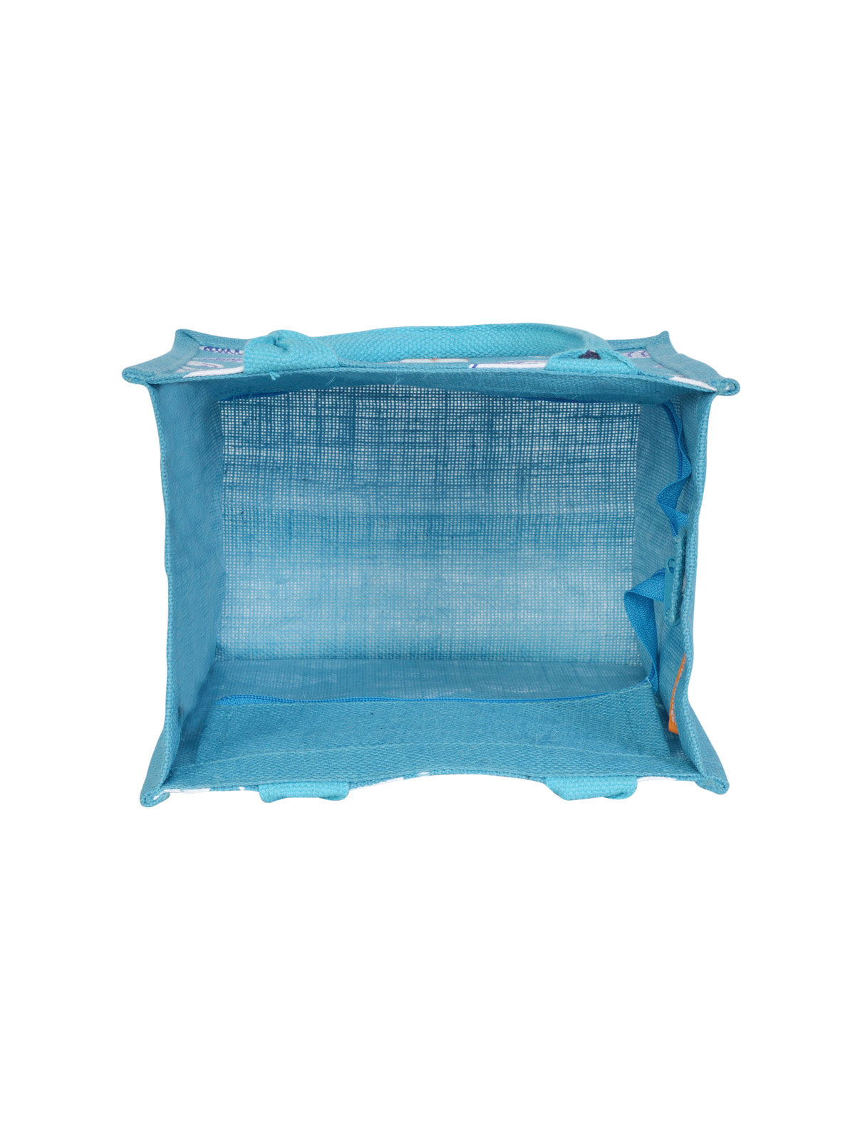 JUTE COTTAGE FISH PRINT ZIPPER LUNCH BAG, SUSTAINABLE, ECO-FRIENDLY, 100% GENUINE JUTE, STYLISH (TURQUOISE BLUE 11X10X7)