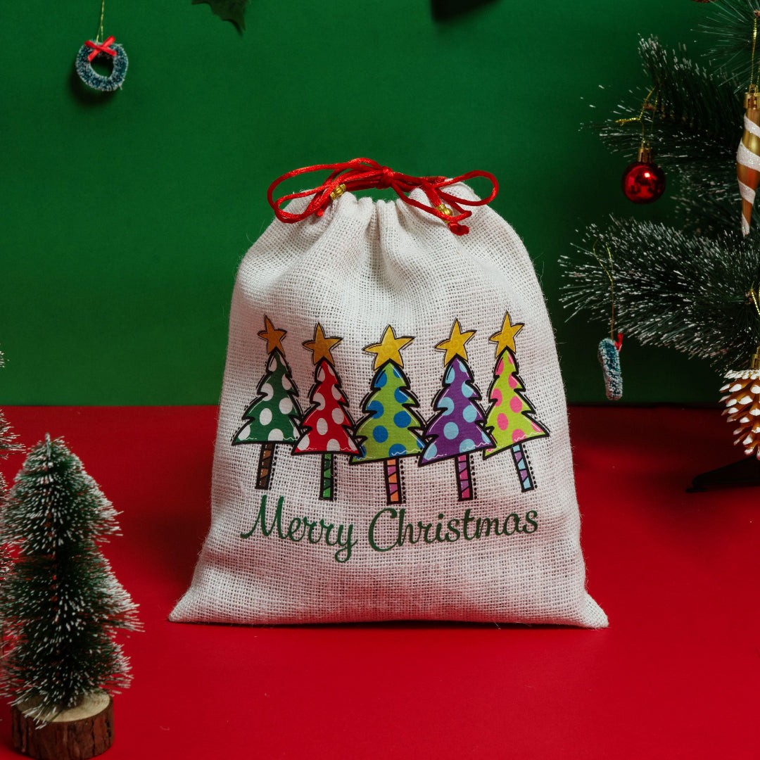 Five Trees Merry Christmas String Pouch