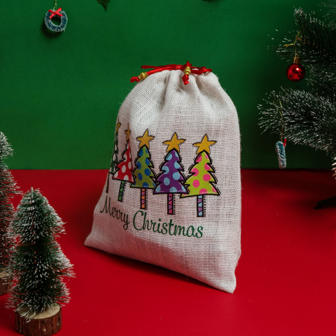 Five Trees Merry Christmas String Pouch