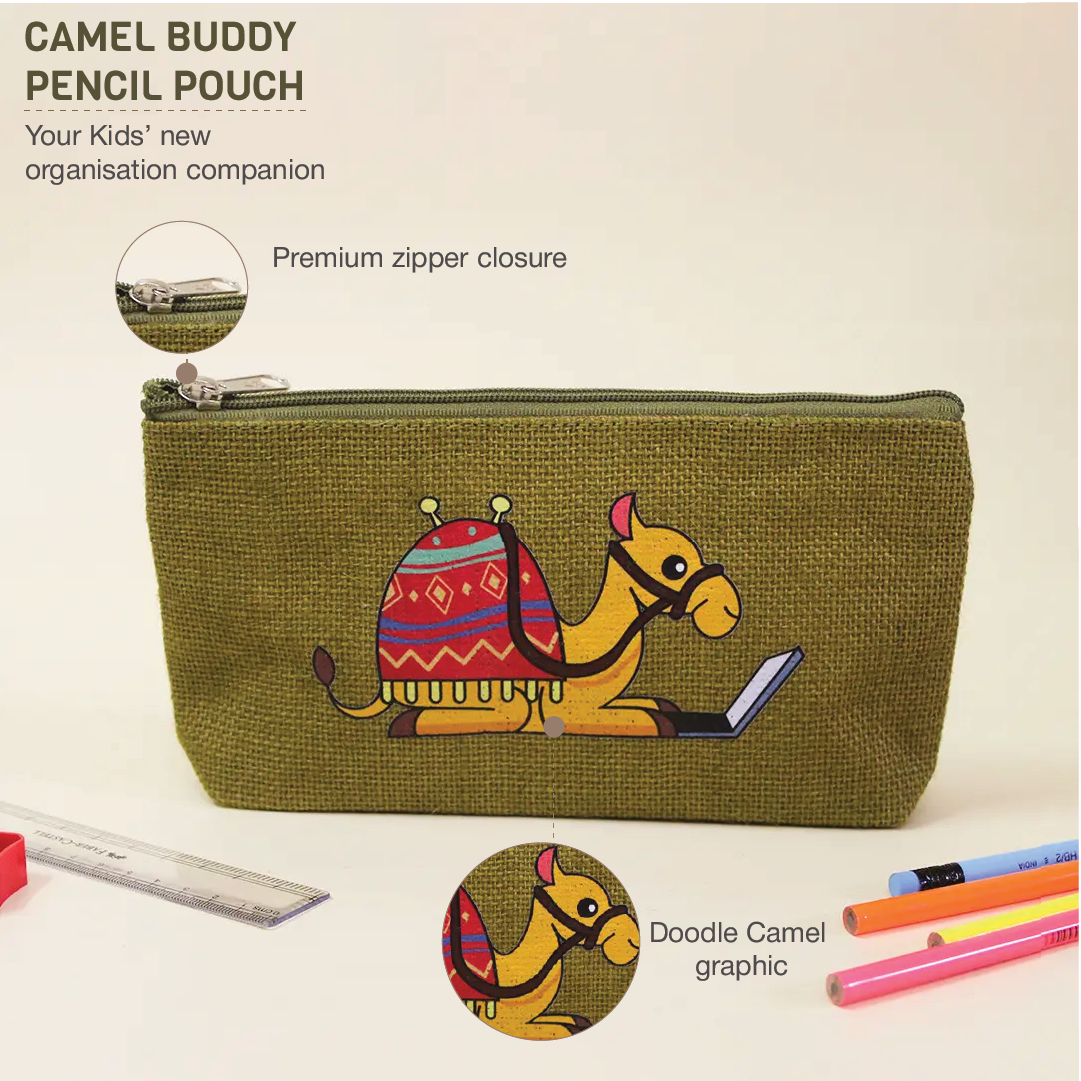 Camel Buddy Jute Pencil Pouch