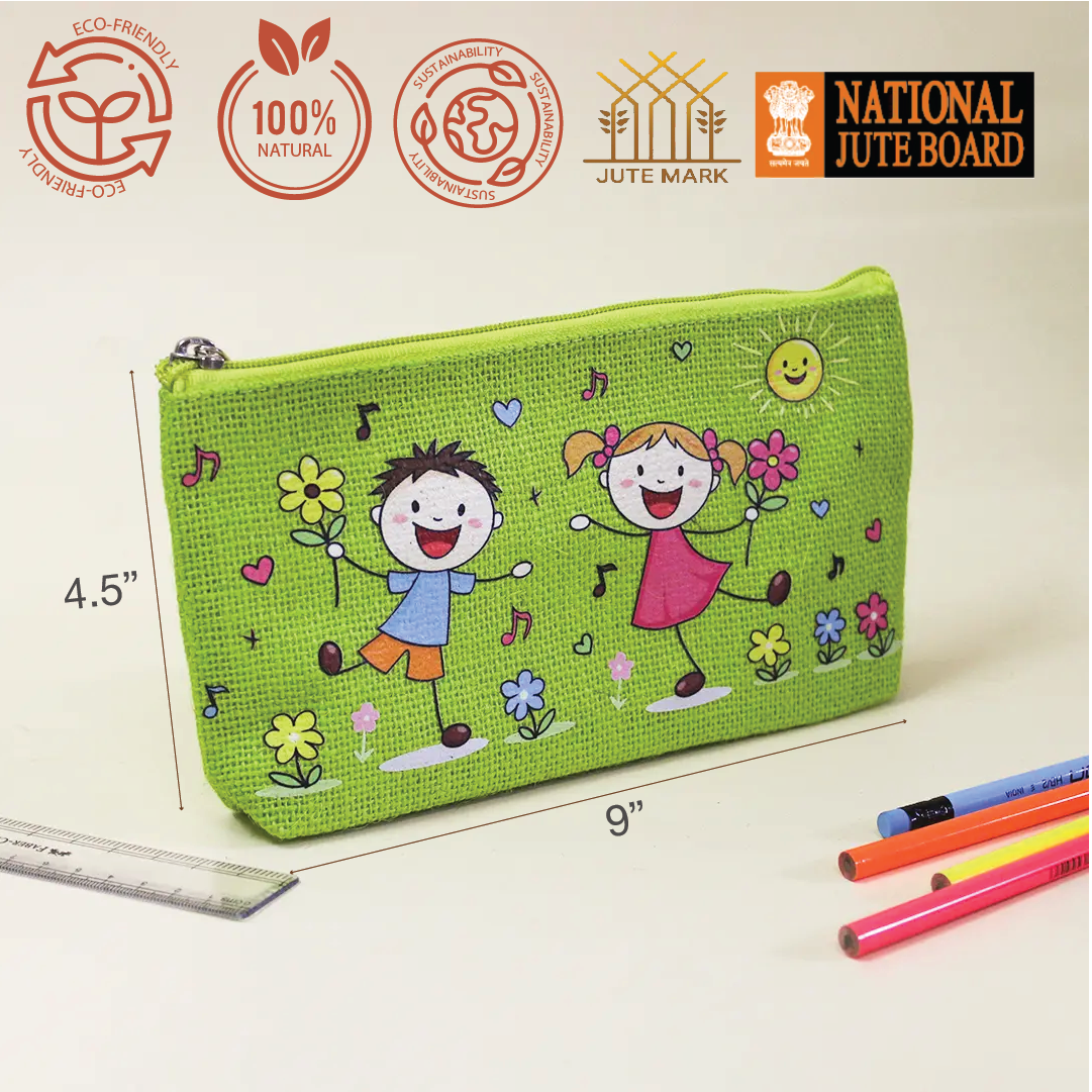 Playful Friends Jute Pencil Pouch