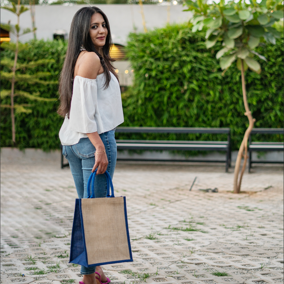 Maroon and Natural Jute Lunch Bag