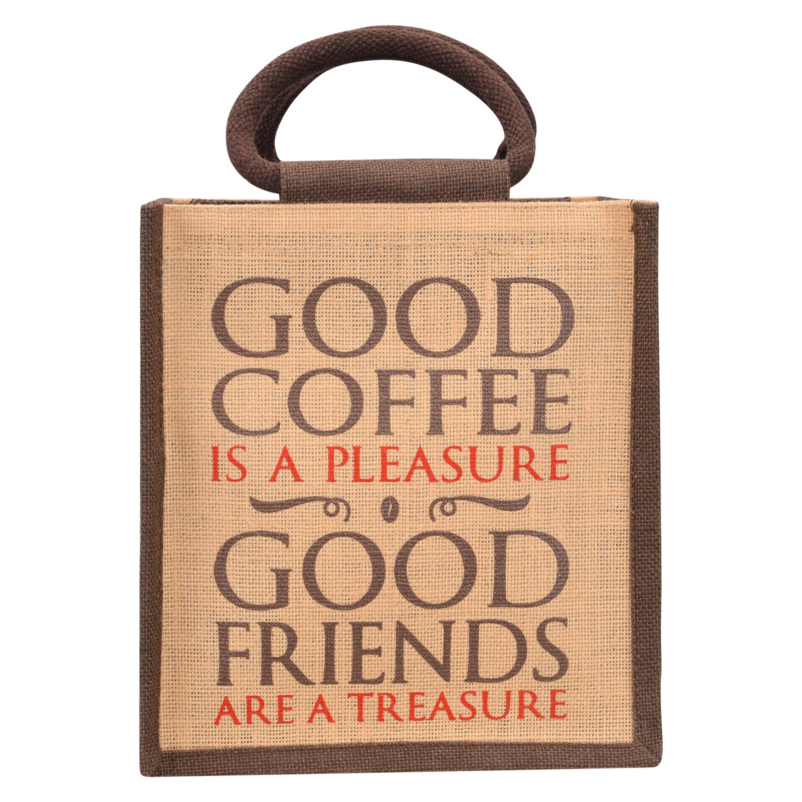 JUTE COTTAGE COFFEE FRIENDS LUNCH ZIPPER, SUSTAINABLE, ECO-FRIENDLY, 100% GENUINE JUTE, STYLISH (CREAM/BROWN 11X10X7.5)