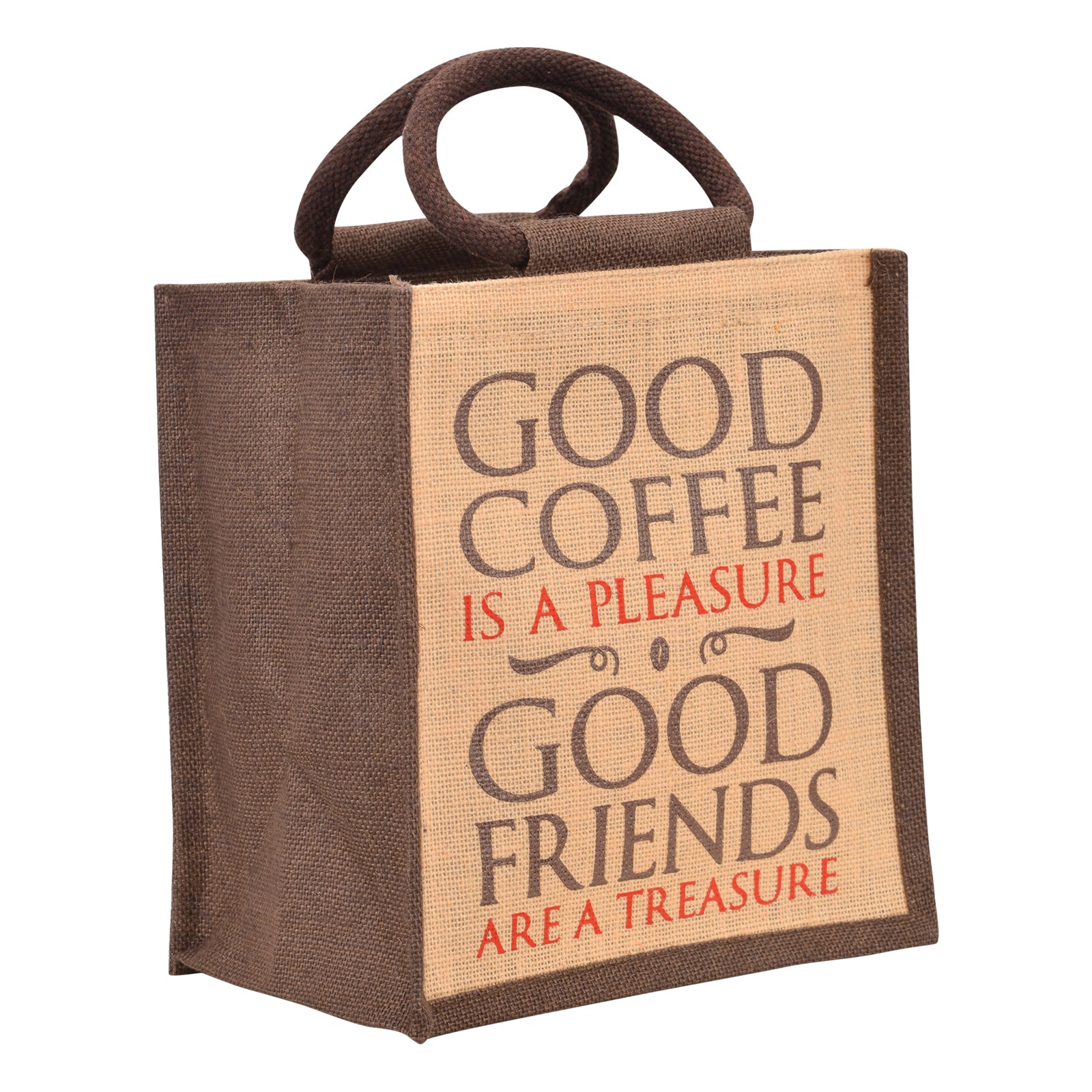JUTE COTTAGE COFFEE FRIENDS LUNCH ZIPPER, SUSTAINABLE, ECO-FRIENDLY, 100% GENUINE JUTE, STYLISH (CREAM/BROWN 11X10X7.5)