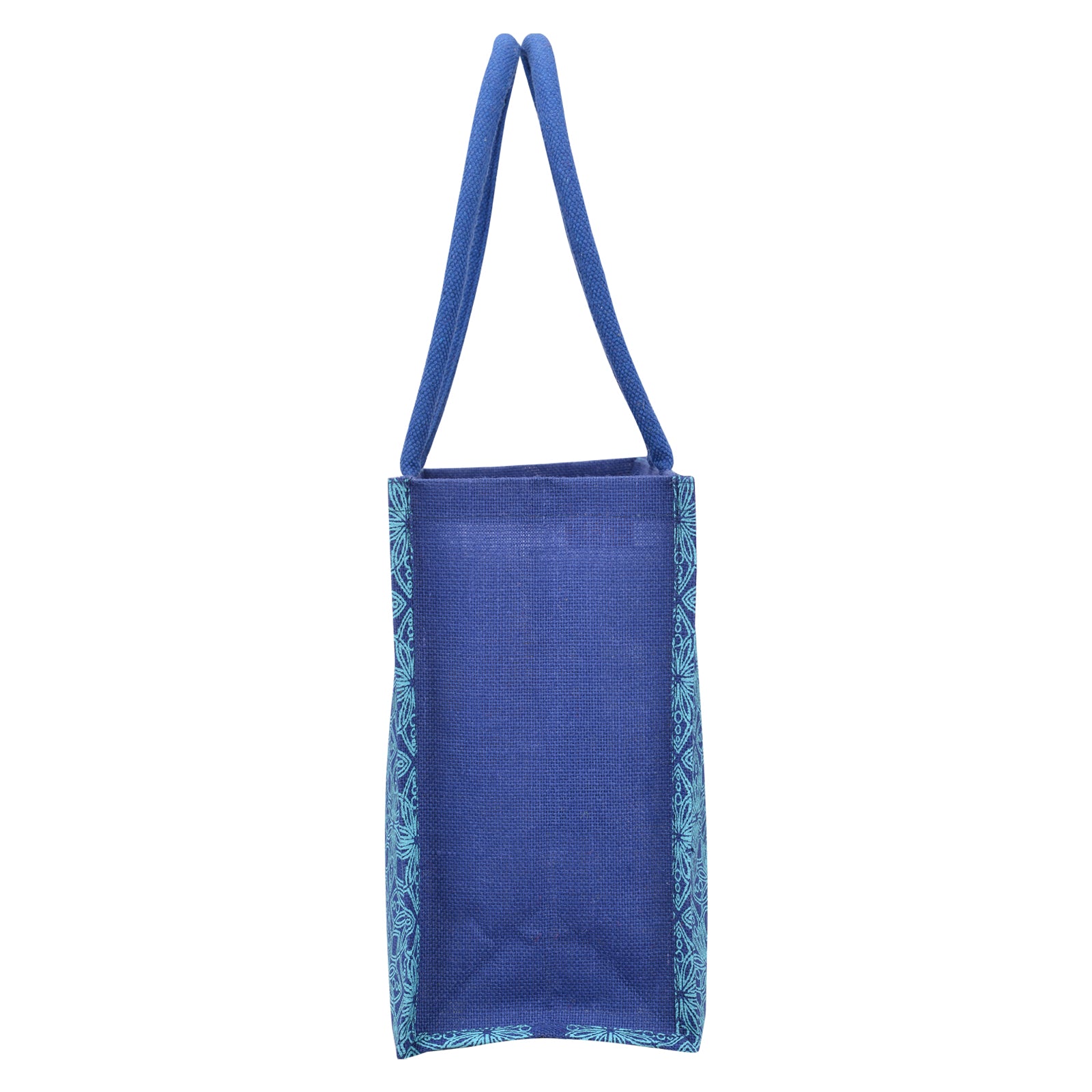 JUTE COTTAGE FLORAL MOTIF SHOPPING ZIPPER, SUSTAINABLE, ECO-FRIENDLY, 100% GENUINE JUTE, STYLISH (BRIGHT BLUE 13X17X7)
