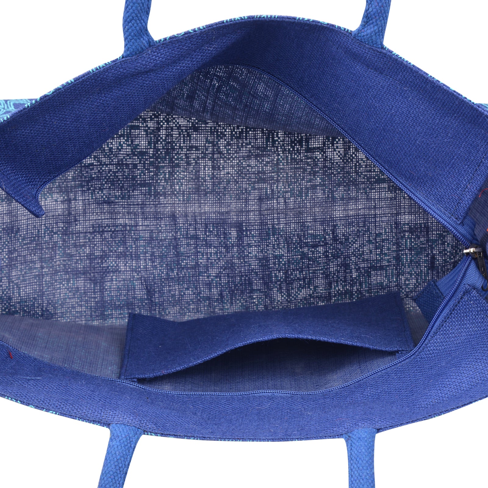 JUTE COTTAGE FLORAL MOTIF SHOPPING ZIPPER, SUSTAINABLE, ECO-FRIENDLY, 100% GENUINE JUTE, STYLISH (BRIGHT BLUE 13X17X7)