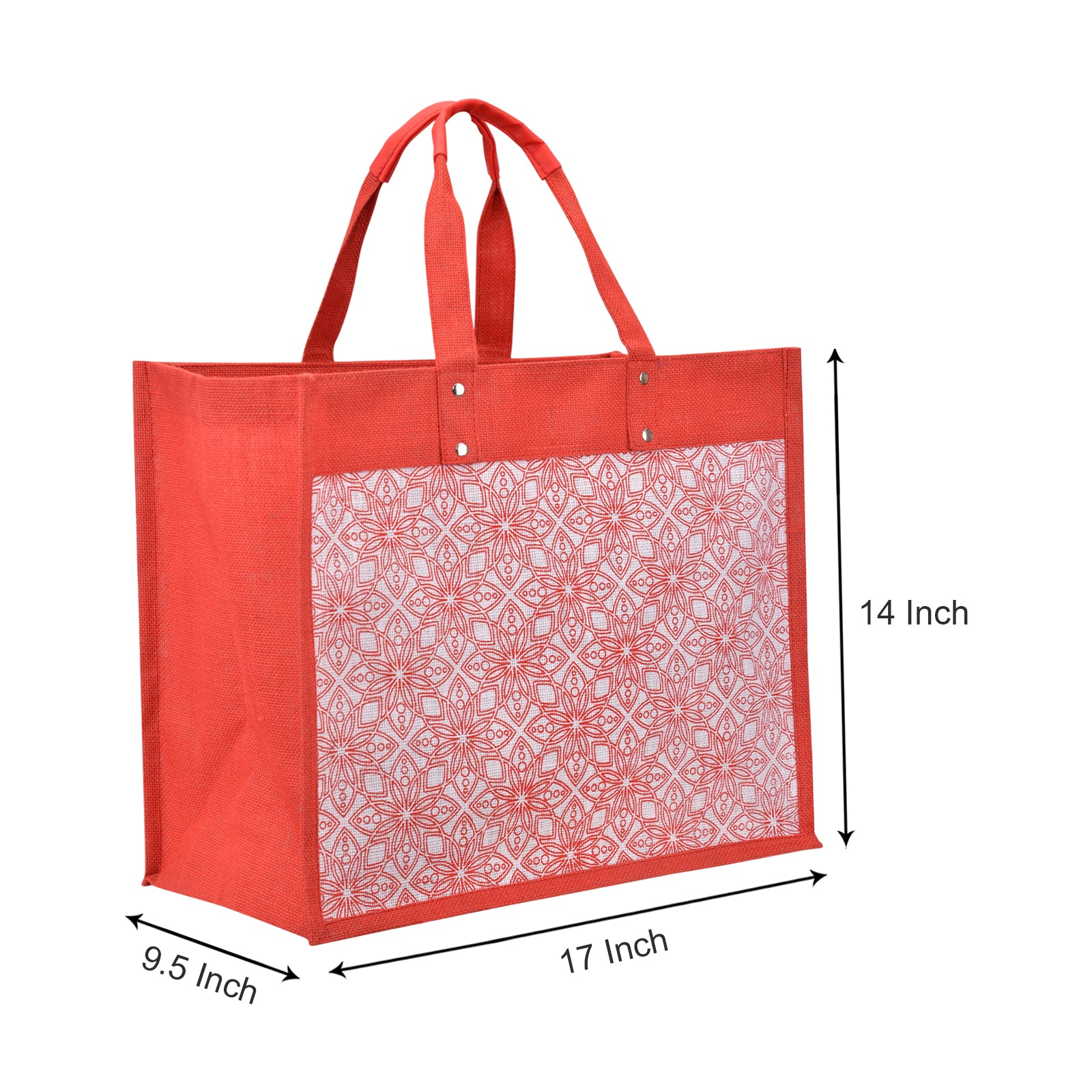 JUTE COTTAGE FLORAL MOTIF PRINT SHOPPING ZIPPER, SUSTAINABLE, ECO-FRIENDLY, 100% GENUINE JUTE, STYLISH (RED 14X17X9.5)