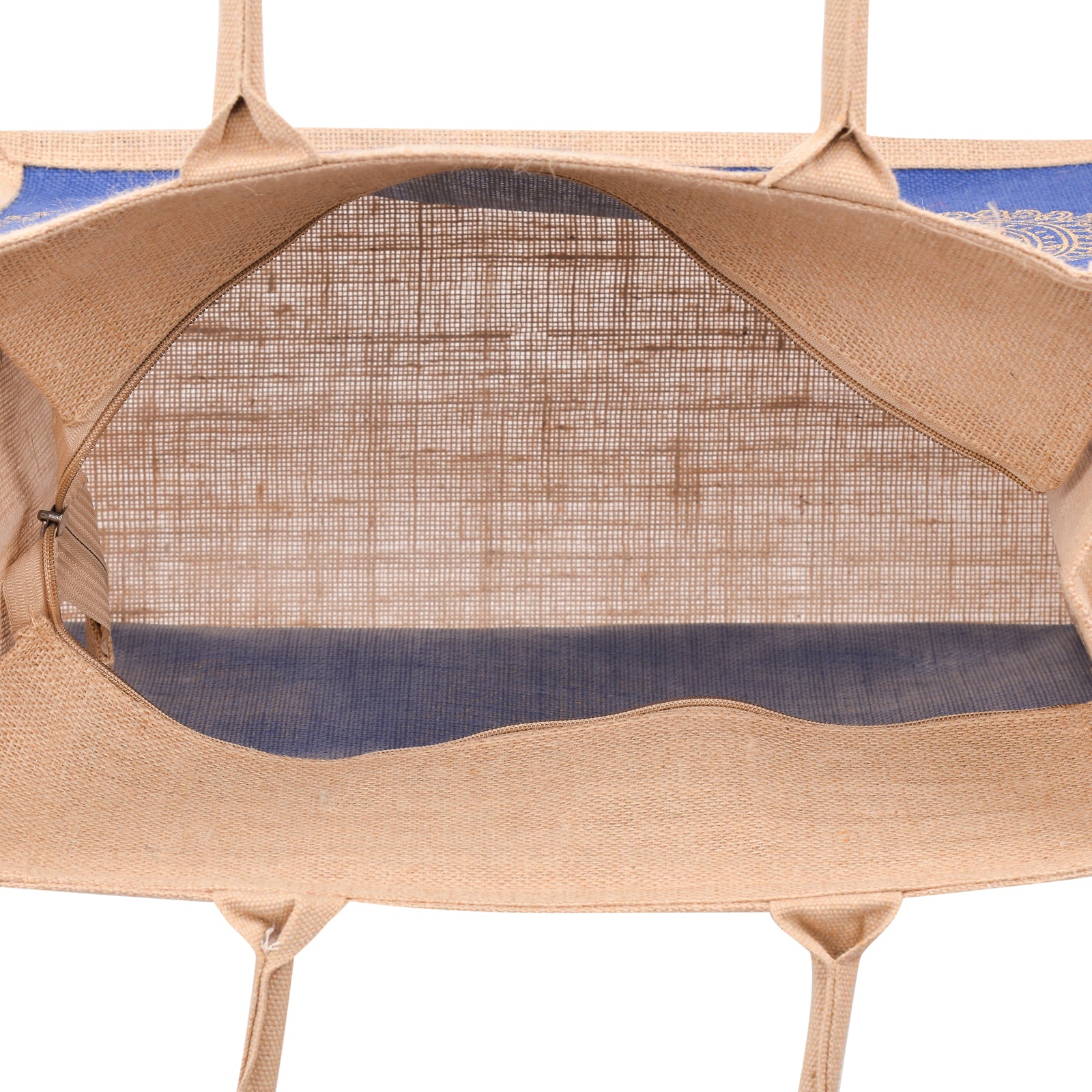 JUTE COTTAGE 3 MANGO PRINT SHOPPING ZIPPER, SUSTAINABLE, ECO-FRIENDLY, 100% GENUINE JUTE, STYLISH (BRIGHT BLUE 14X16X8)
