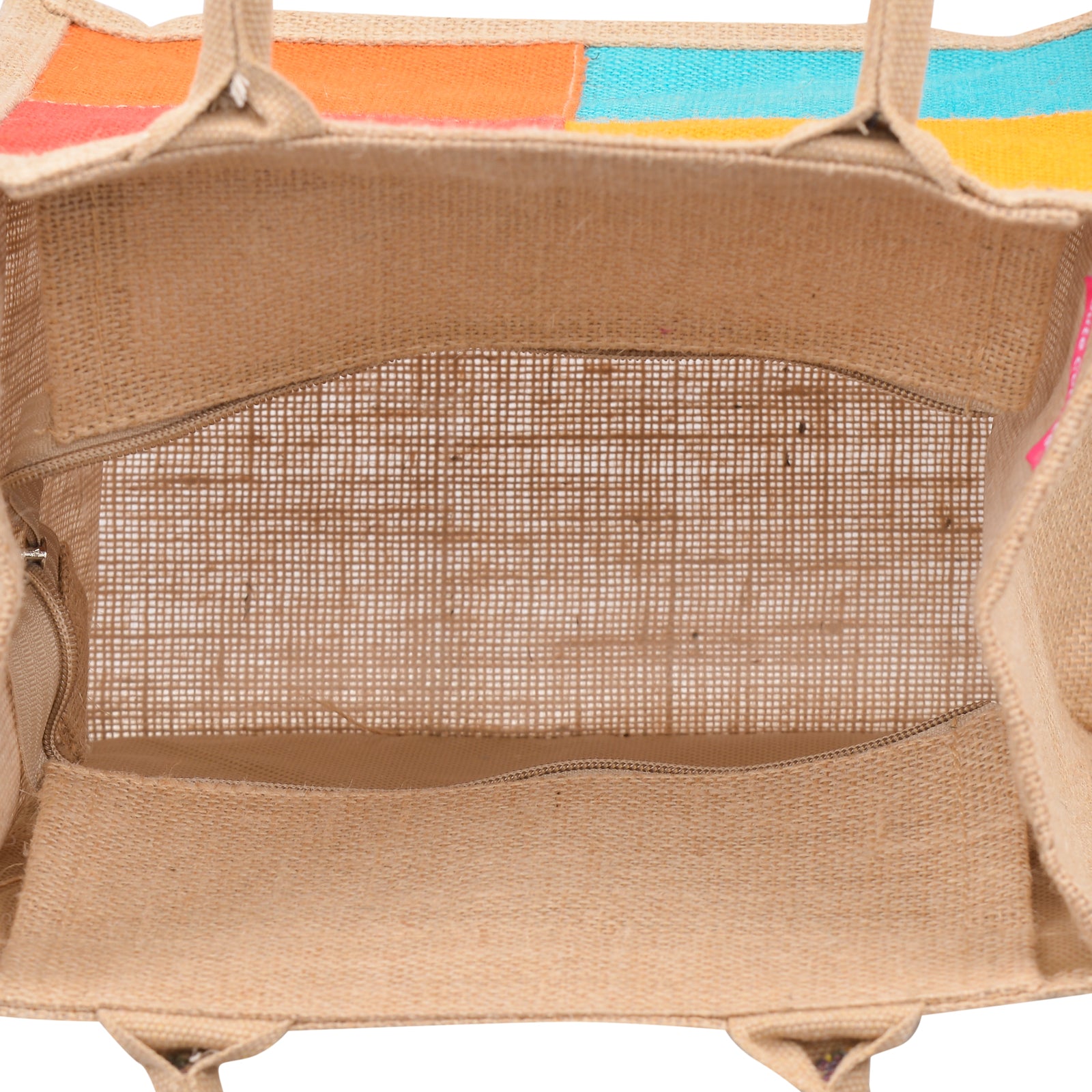 JUTE COTTAGE 4 COLOR LUNCH ZIPPER, SUSTAINABLE, ECO-FRIENDLY, 100% GENUINE JUTE, STYLISH (MULTICOLOR 11X10X7.5)