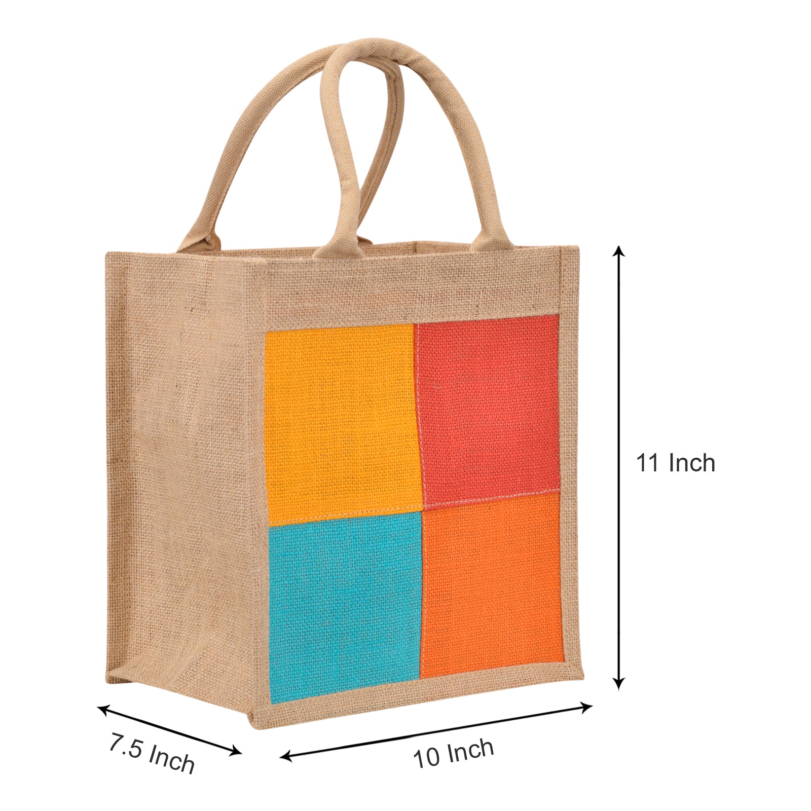 JUTE COTTAGE 4 COLOR LUNCH ZIPPER, SUSTAINABLE, ECO-FRIENDLY, 100% GENUINE JUTE, STYLISH (MULTICOLOR 11X10X7.5)