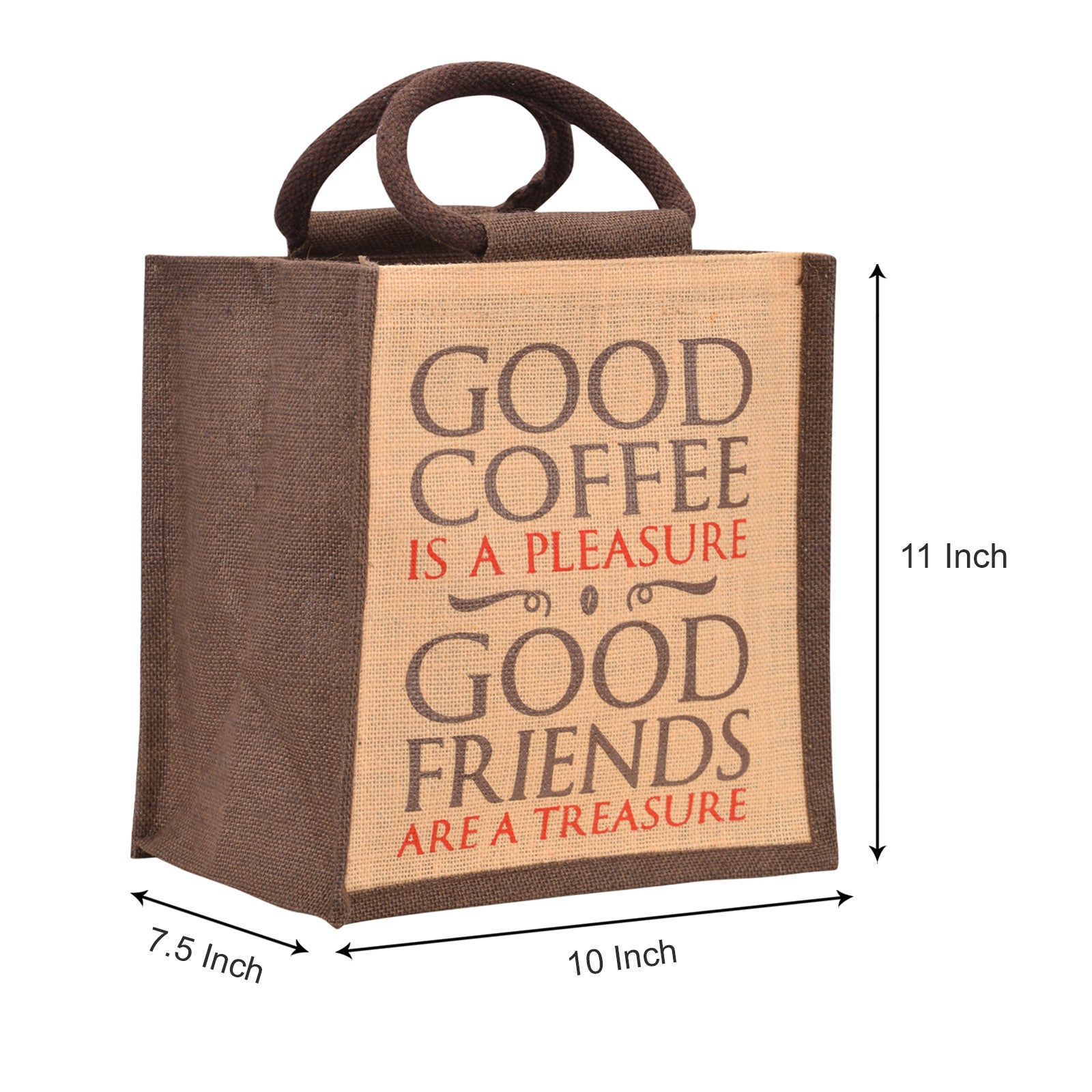 JUTE COTTAGE COFFEE FRIENDS LUNCH ZIPPER, SUSTAINABLE, ECO-FRIENDLY, 100% GENUINE JUTE, STYLISH (CREAM/BROWN 11X10X7.5)