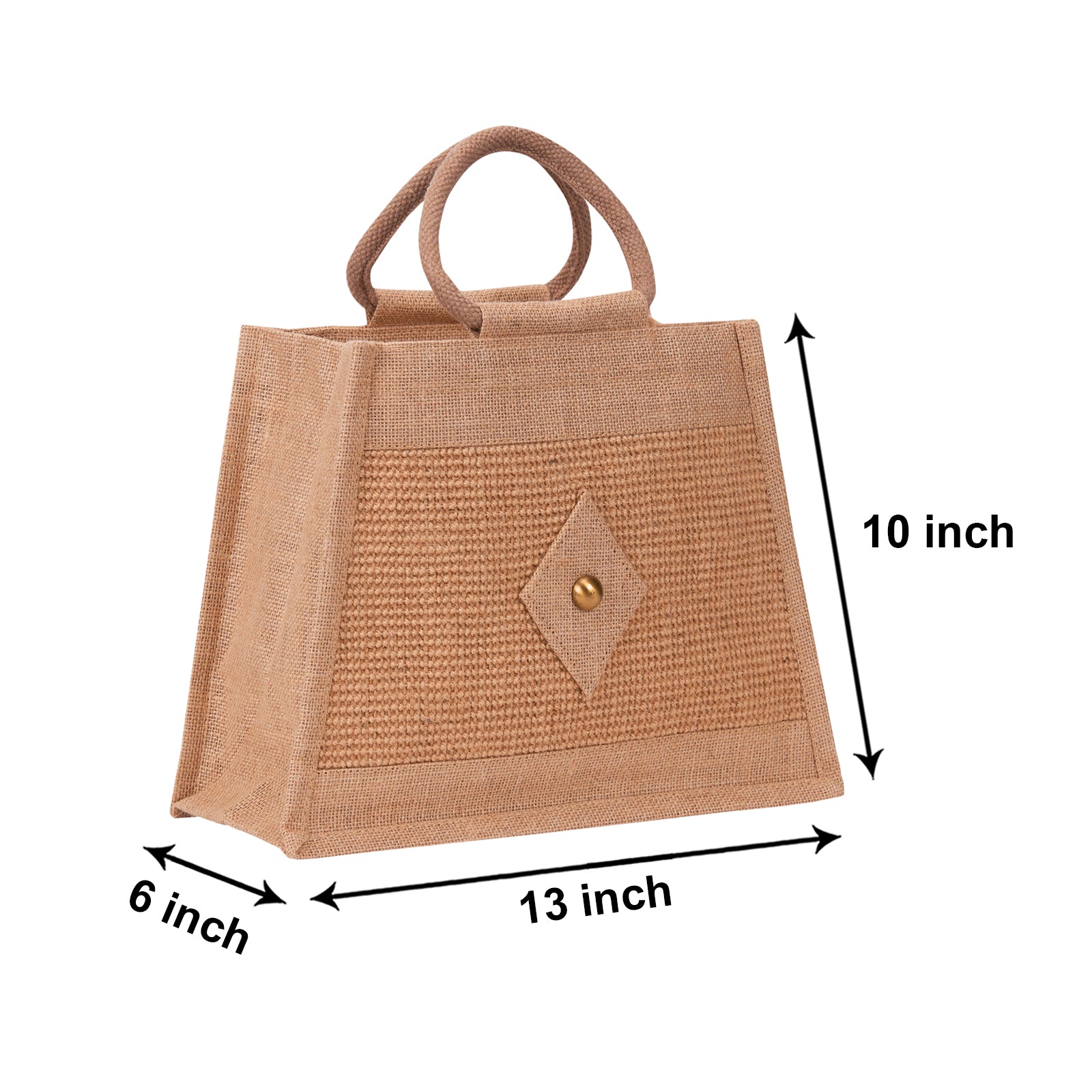 JUTE COTTAGE DOBBY TAPER ZIPPER LUNCH BAG, SUSTAINABLE, ECO-FRIENDLY, 100% GENUINE JUTE, STYLISH (NATURAL 10X13X6)