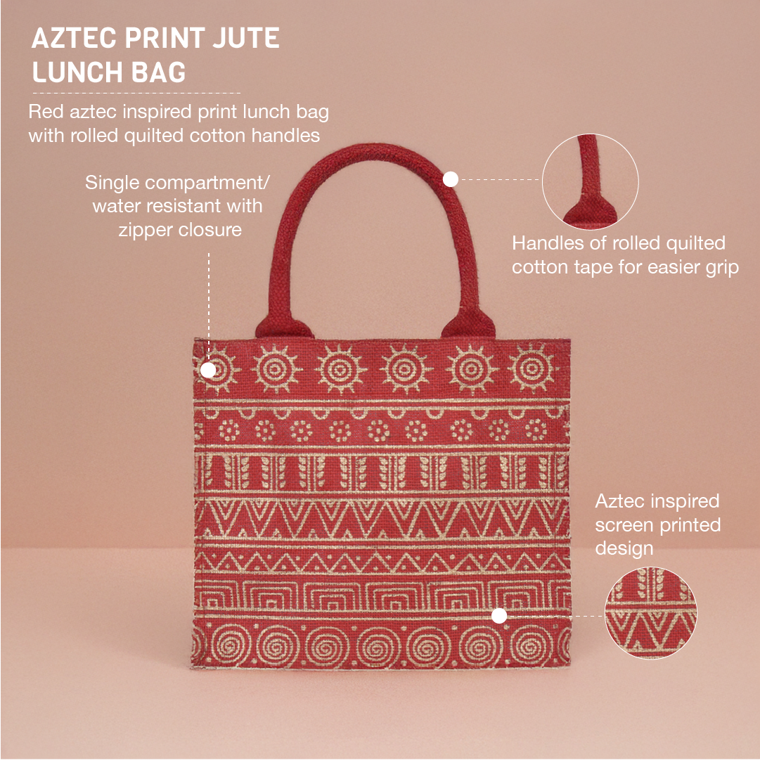 Aztec Print Jute Lunch Bag