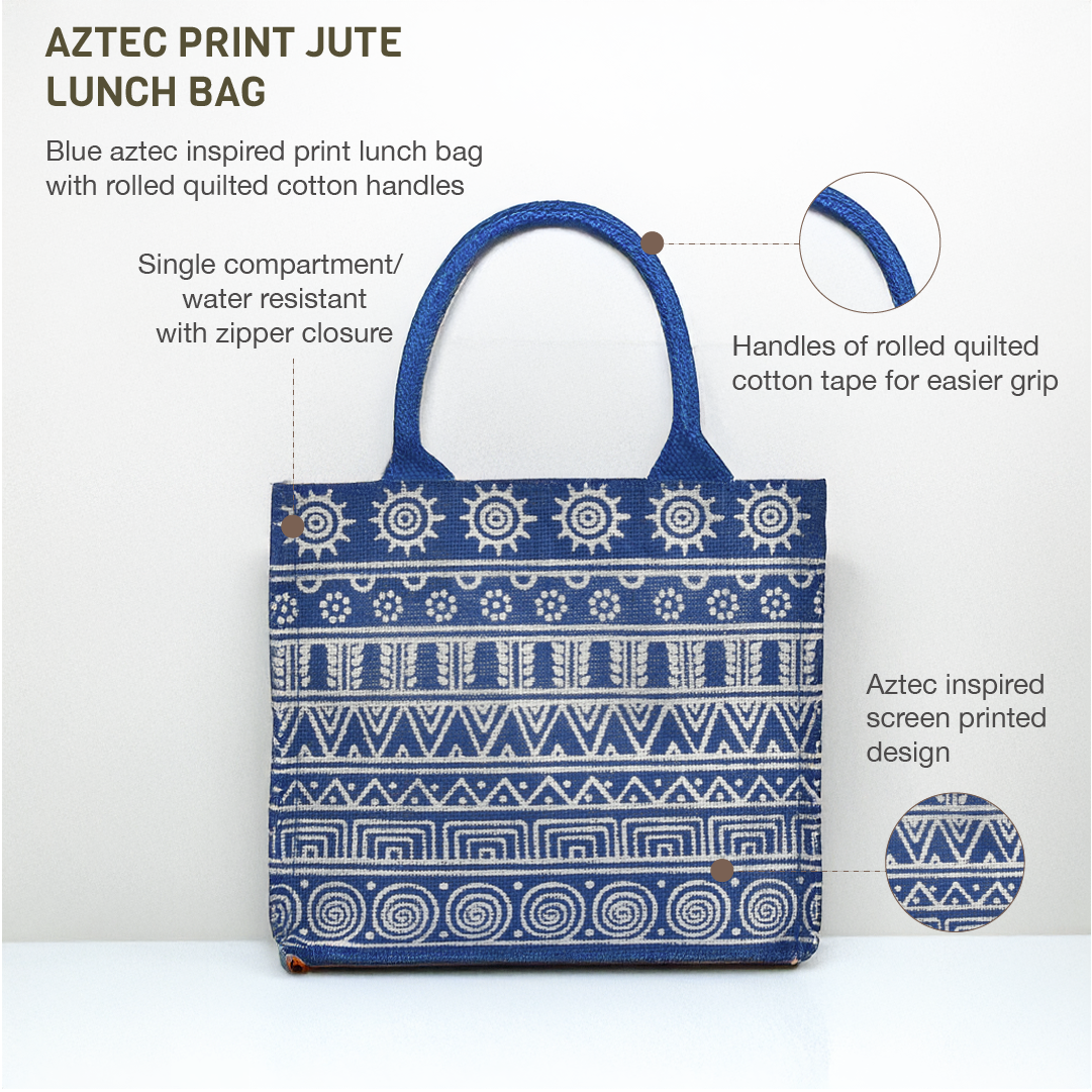 Aztec Print Jute Lunch Bag