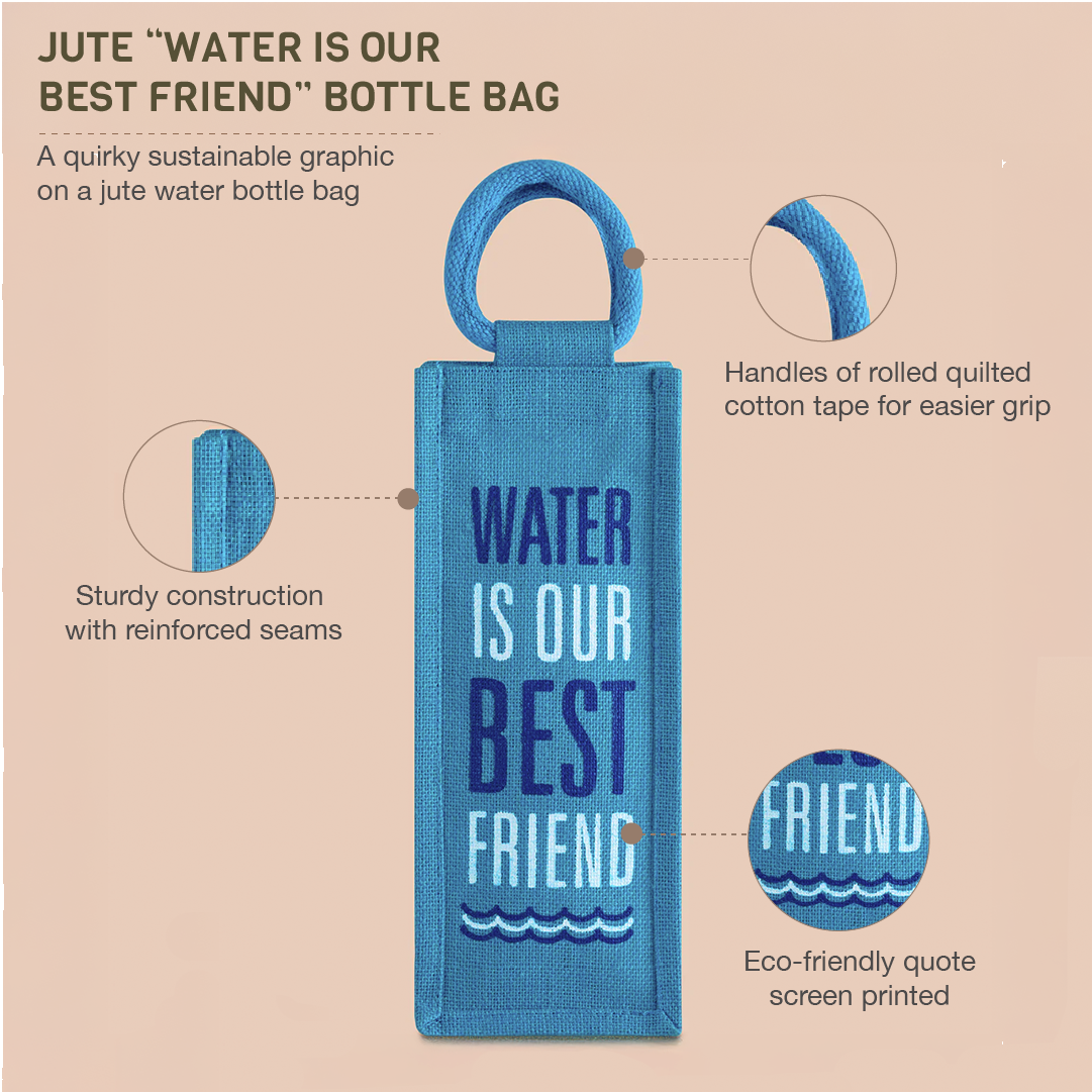 Combo of Jute Multiflower Lunch Bag and Water is Our Best Friend Bottle Bag