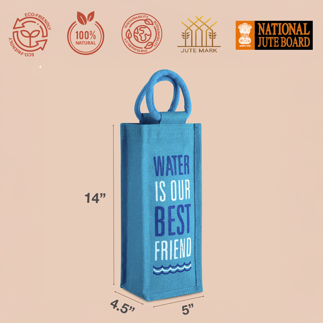 Combo of Jute Multiflower Lunch Bag and Water is Our Best Friend Bottle Bag