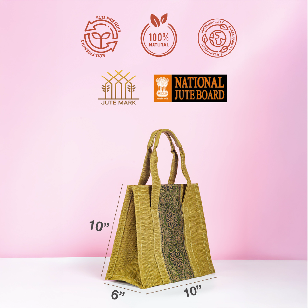 Vertical Lace Jute Lunch Bag with Zipper