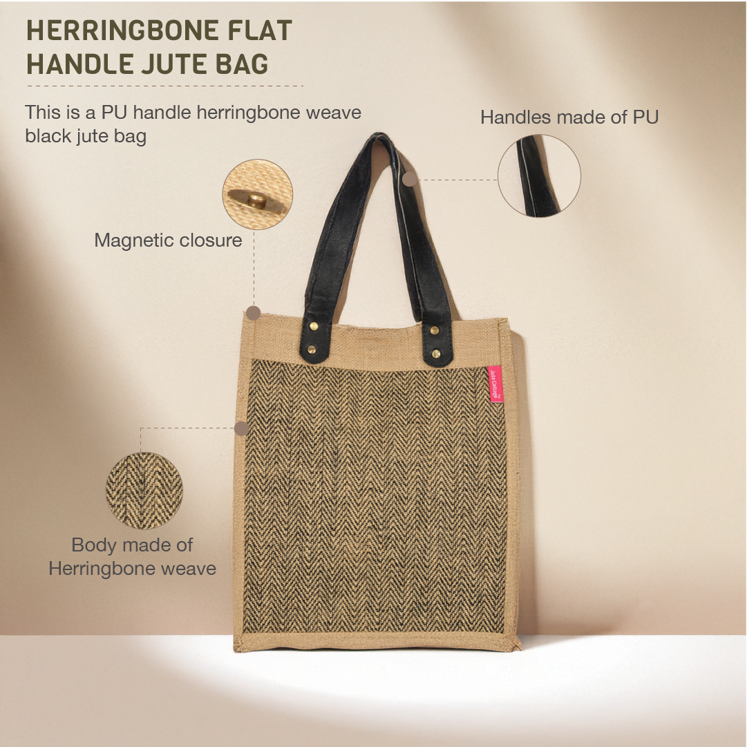 Herringbone Flat Handle Jute Bag
