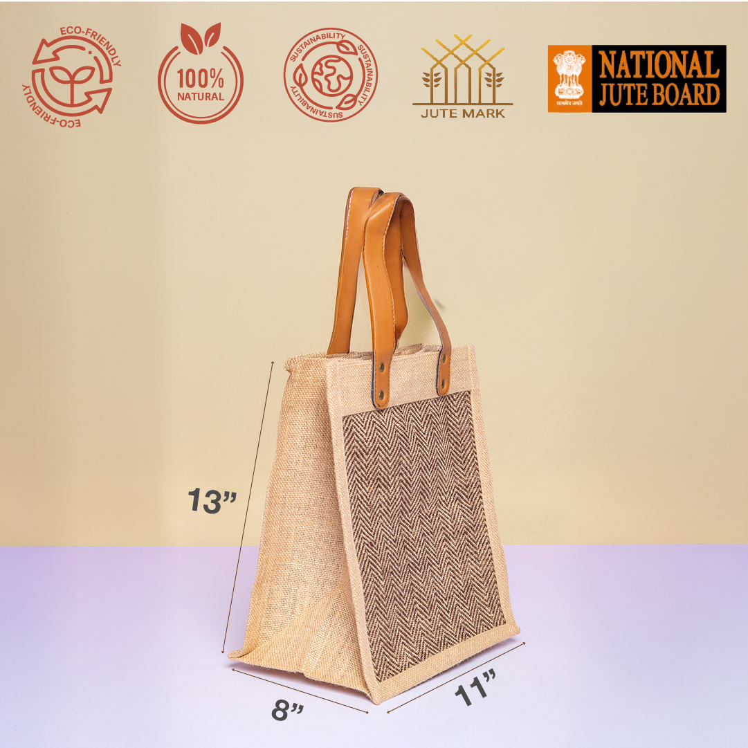 Herringbone Flat Handle Jute Bag
