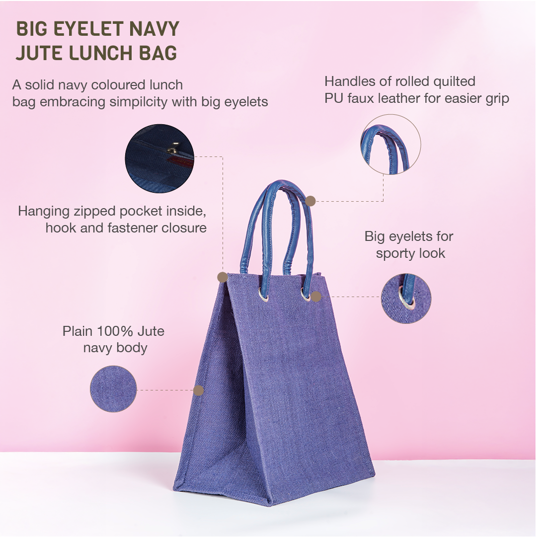 Big Eyelet Jute Lunch Bag