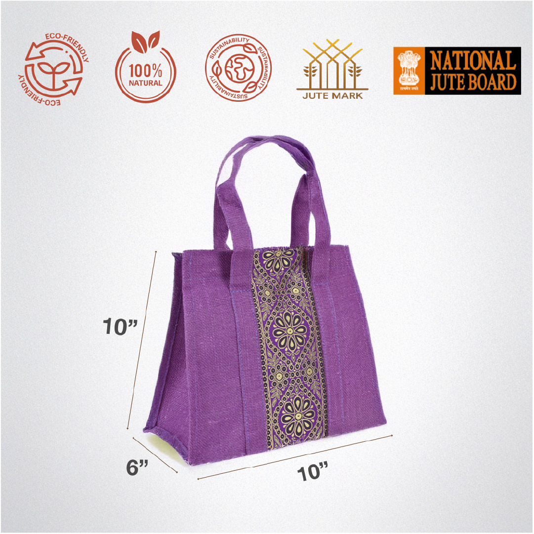 Vertical Lace Jute Lunch Bag with Zipper