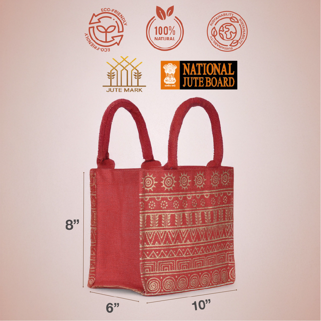 Aztec Print Jute Lunch Bag